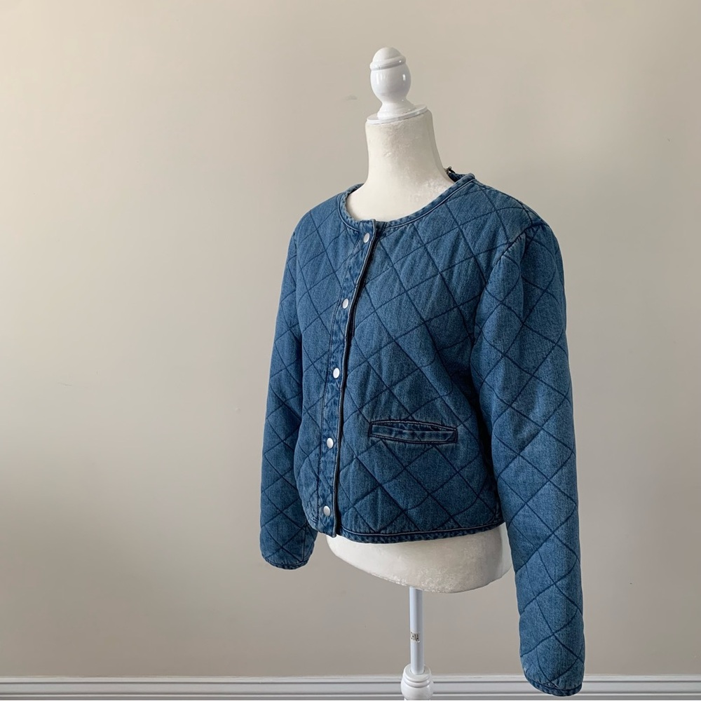 NWT - Rachel Zoe Denim Blue Quilted Jacket - Large